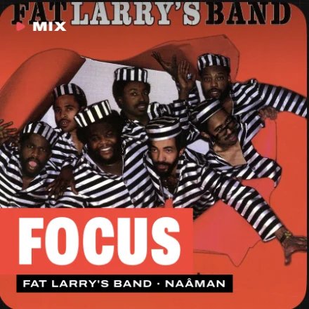 A Focus Mix cover drawn by Aura: Fat Larry’s Band in striped shirts on red, Fat Larry’s Band and Naâman beneath